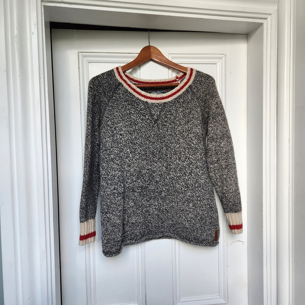 Roots Black and White Sweater with Red and Cream Details